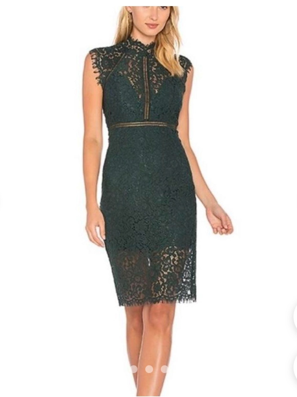 Bardot Dark Green Floral Lace Dress
